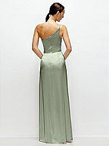 Rear View Thumbnail - Sage Pleated One-Shoulder Satin Maxi Dress with A-Line Skirt