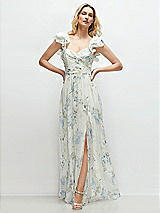 Front View Thumbnail - Bleu Garden Dramatic Ruffle Edge Strap Chiffon Maxi Dress