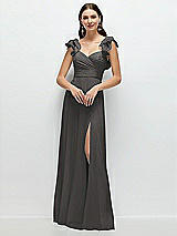 Front View Thumbnail - Caviar Gray Dramatic Ruffle Edge Strap Chiffon Maxi Dress