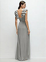 Rear View Thumbnail - Chelsea Gray Dramatic Ruffle Edge Strap Chiffon Maxi Dress