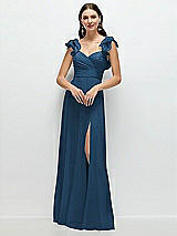 Front View Thumbnail - Dusk Blue Dramatic Ruffle Edge Strap Chiffon Maxi Dress