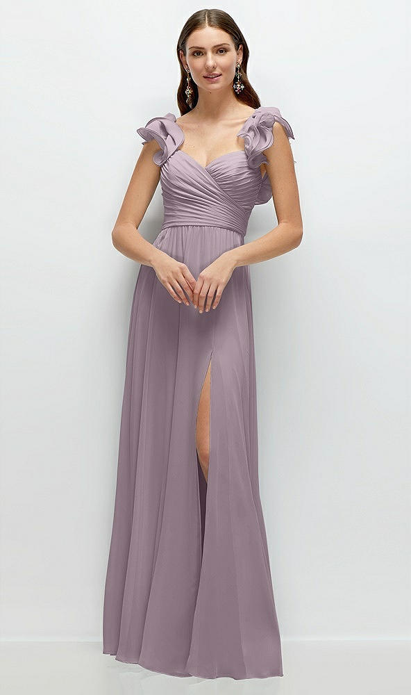 Front View - Lilac Dusk Dramatic Ruffle Edge Strap Chiffon Maxi Dress