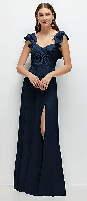 Dramatic Ruffle Edge Strap Chiffon Maxi Dress