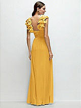 Rear View Thumbnail - NYC Yellow Dramatic Ruffle Edge Strap Chiffon Maxi Dress