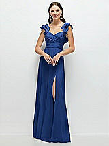 Front View Thumbnail - Classic Blue Dramatic Ruffle Edge Strap Chiffon Maxi Dress