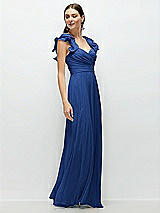 Side View Thumbnail - Classic Blue Dramatic Ruffle Edge Strap Chiffon Maxi Dress