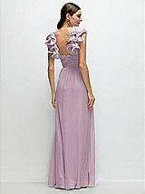 Rear View Thumbnail - Suede Rose Dramatic Ruffle Edge Strap Chiffon Maxi Dress