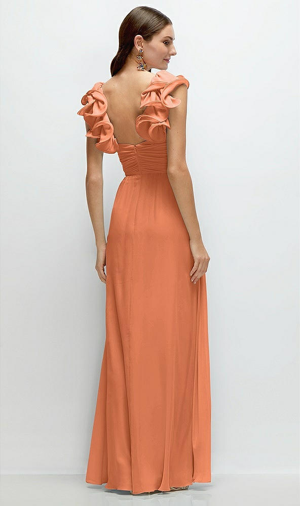 Back View - Sweet Melon Dramatic Ruffle Edge Strap Chiffon Maxi Dress