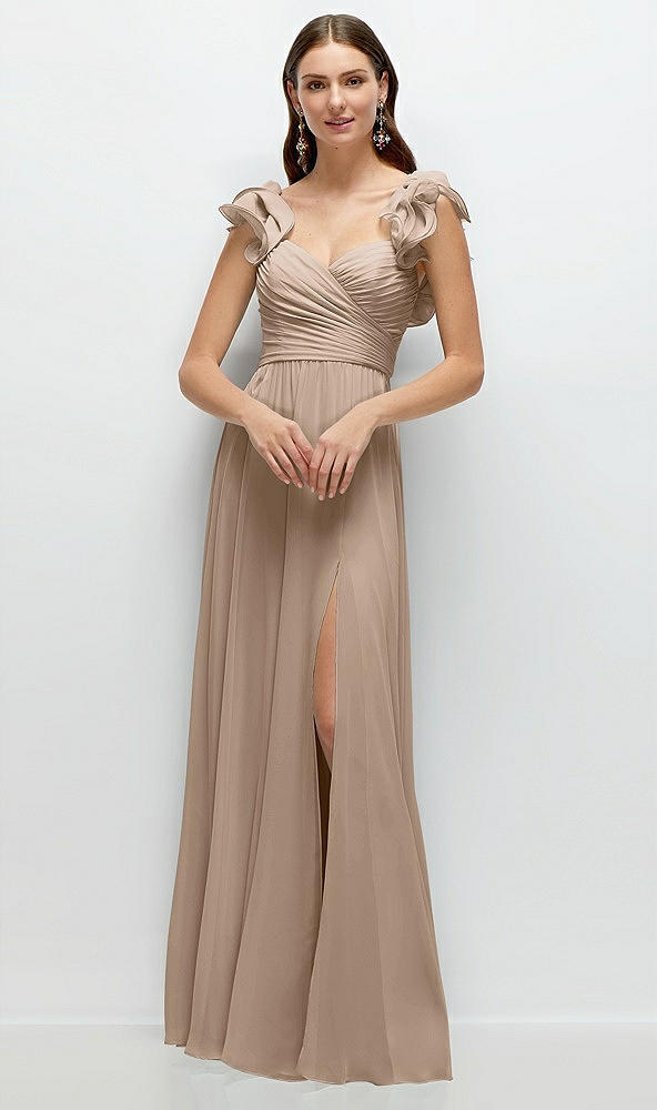 Front View - Topaz Dramatic Ruffle Edge Strap Chiffon Maxi Dress