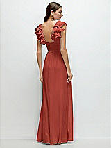 Rear View Thumbnail - Amber Sunset Dramatic Ruffle Edge Strap Chiffon Maxi Dress