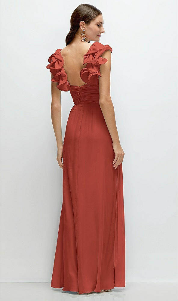 Back View - Amber Sunset Dramatic Ruffle Edge Strap Chiffon Maxi Dress