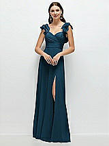 Front View Thumbnail - Atlantic Blue Dramatic Ruffle Edge Strap Chiffon Maxi Dress