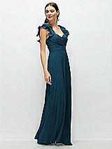 Side View Thumbnail - Atlantic Blue Dramatic Ruffle Edge Strap Chiffon Maxi Dress