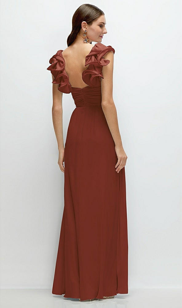 Back View - Auburn Moon Dramatic Ruffle Edge Strap Chiffon Maxi Dress