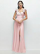 Front View Thumbnail - Ballet Pink Dramatic Ruffle Edge Strap Chiffon Maxi Dress