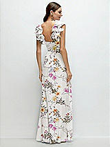 Rear View Thumbnail - Butterfly Botanica Ivory Dramatic Ruffle Edge Strap Chiffon Maxi Dress