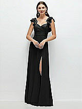 Front View Thumbnail - Black Dramatic Ruffle Edge Strap Chiffon Maxi Dress