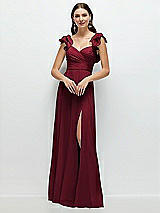 Front View Thumbnail - Burgundy Dramatic Ruffle Edge Strap Chiffon Maxi Dress