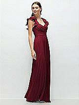 Side View Thumbnail - Burgundy Dramatic Ruffle Edge Strap Chiffon Maxi Dress