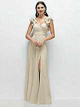 Front View Thumbnail - Champagne Dramatic Ruffle Edge Strap Chiffon Maxi Dress