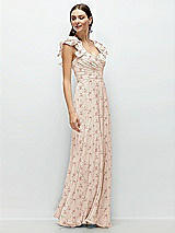 Side View Thumbnail - Coquette Floral Print Dramatic Ruffle Edge Strap Chiffon Maxi Dress