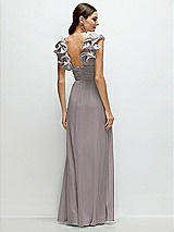 Rear View Thumbnail - Cashmere Gray Dramatic Ruffle Edge Strap Chiffon Maxi Dress