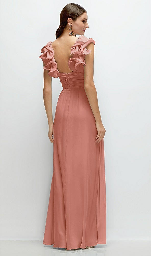 Back View - Desert Rose Dramatic Ruffle Edge Strap Chiffon Maxi Dress