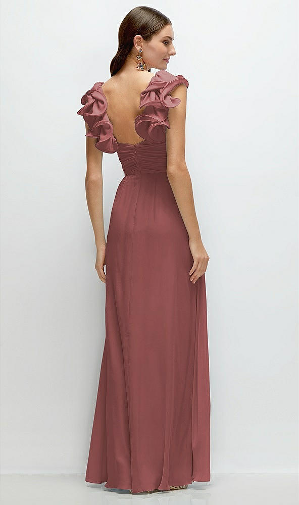 Back View - English Rose Dramatic Ruffle Edge Strap Chiffon Maxi Dress