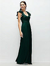 Side View Thumbnail - Evergreen Dramatic Ruffle Edge Strap Chiffon Maxi Dress