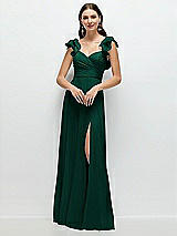 Front View Thumbnail - Hunter Green Dramatic Ruffle Edge Strap Chiffon Maxi Dress