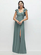 Front View Thumbnail - Icelandic Dramatic Ruffle Edge Strap Chiffon Maxi Dress