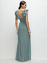 Rear View Thumbnail - Icelandic Dramatic Ruffle Edge Strap Chiffon Maxi Dress