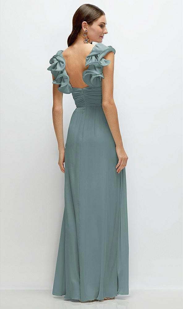 Back View - Icelandic Dramatic Ruffle Edge Strap Chiffon Maxi Dress