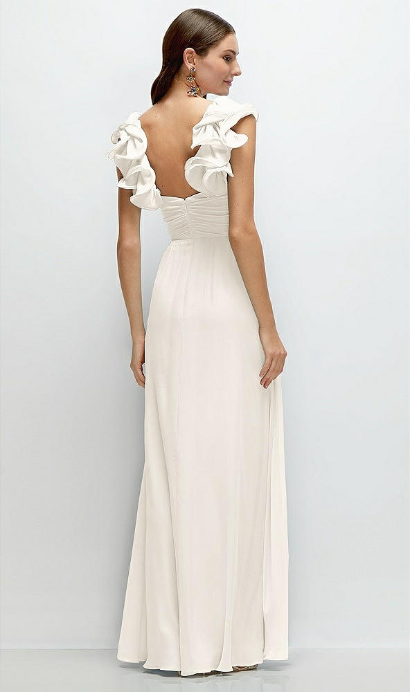 Back View - Ivory Dramatic Ruffle Edge Strap Chiffon Maxi Dress