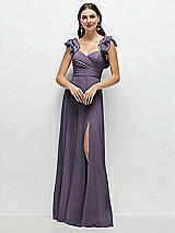 Front View Thumbnail - Lavender Dramatic Ruffle Edge Strap Chiffon Maxi Dress