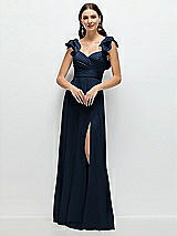 Front View Thumbnail - Midnight Navy Dramatic Ruffle Edge Strap Chiffon Maxi Dress