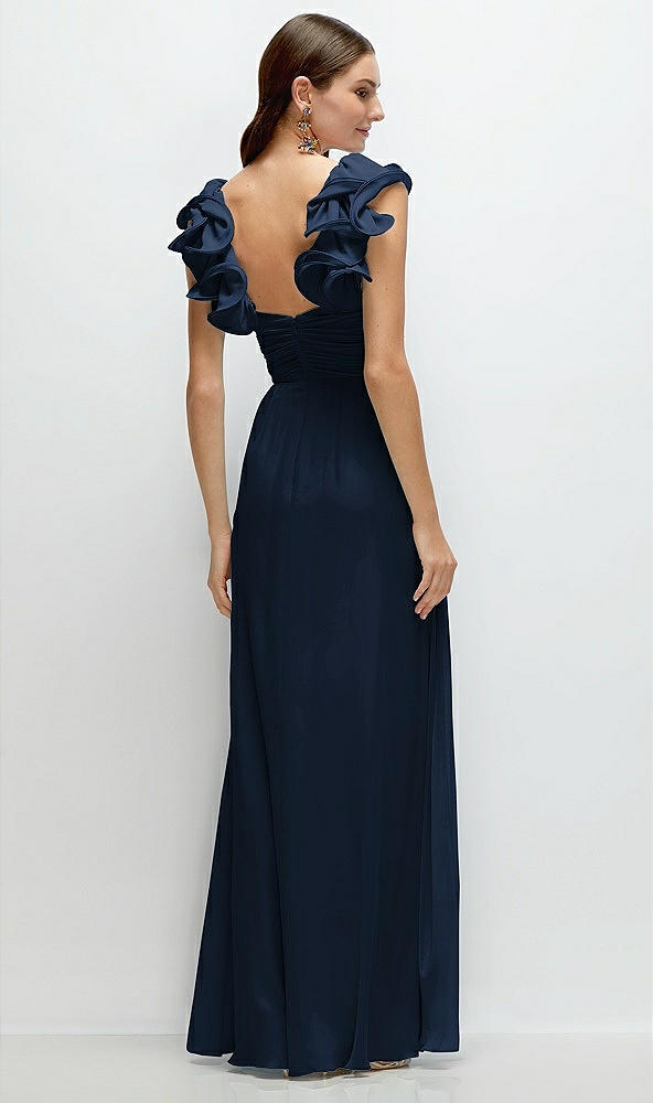 Back View - Midnight Navy Dramatic Ruffle Edge Strap Chiffon Maxi Dress