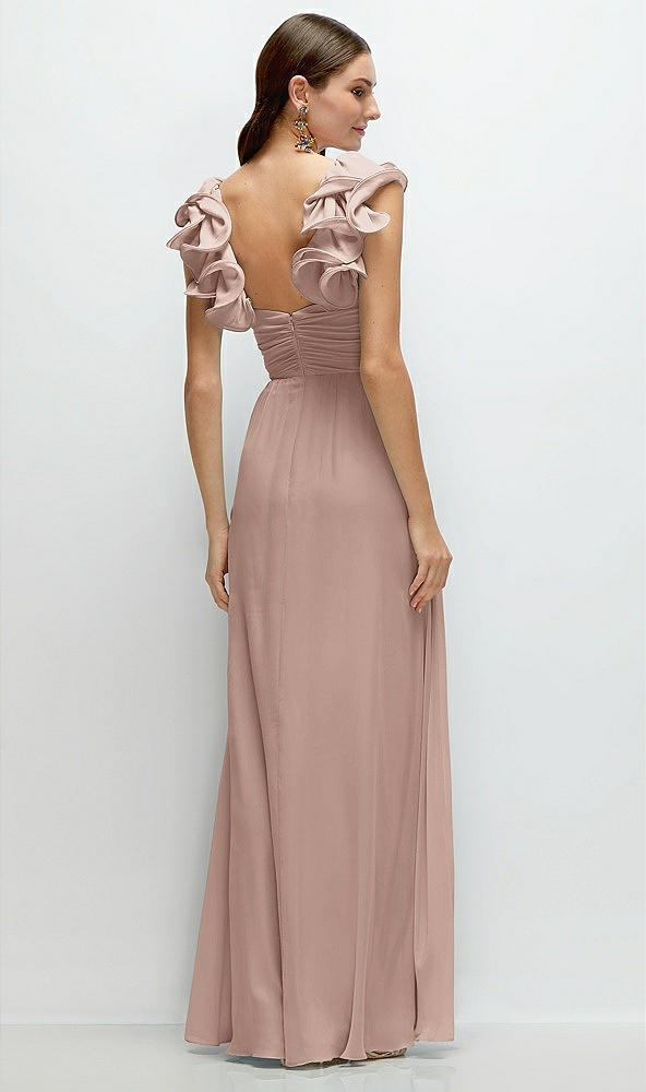 Back View - Neu Nude Dramatic Ruffle Edge Strap Chiffon Maxi Dress