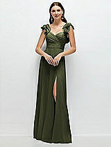 Front View Thumbnail - Olive Green Dramatic Ruffle Edge Strap Chiffon Maxi Dress