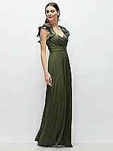 Side View Thumbnail - Olive Green Dramatic Ruffle Edge Strap Chiffon Maxi Dress