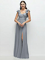 Front View Thumbnail - Platinum Dramatic Ruffle Edge Strap Chiffon Maxi Dress