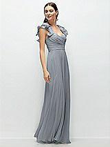 Side View Thumbnail - Platinum Dramatic Ruffle Edge Strap Chiffon Maxi Dress