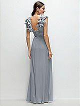 Rear View Thumbnail - Platinum Dramatic Ruffle Edge Strap Chiffon Maxi Dress