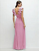 Rear View Thumbnail - Powder Pink Dramatic Ruffle Edge Strap Chiffon Maxi Dress