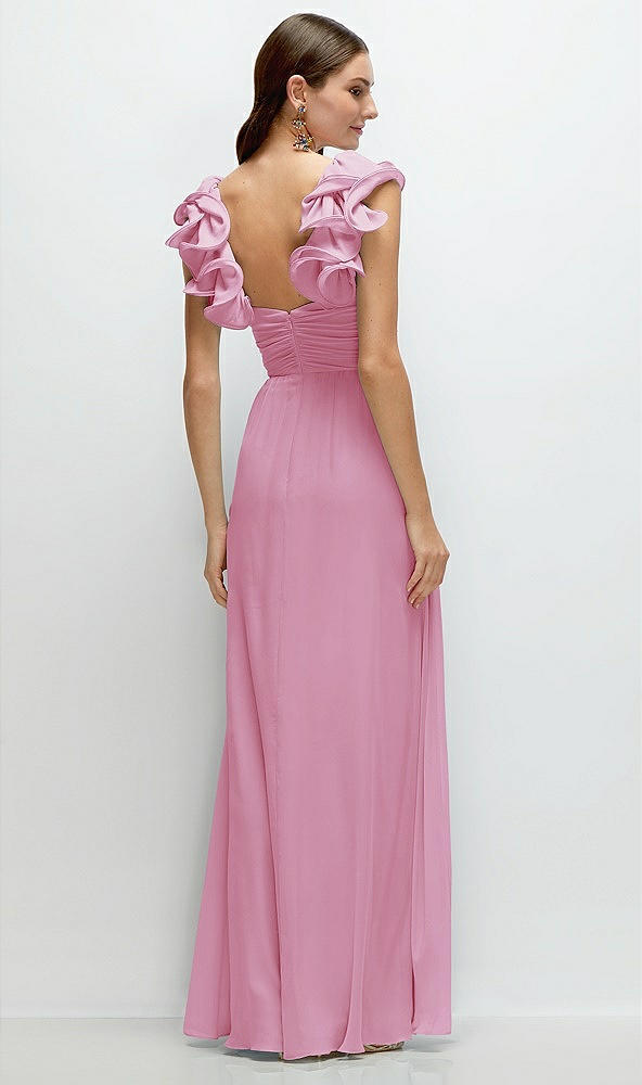 Back View - Powder Pink Dramatic Ruffle Edge Strap Chiffon Maxi Dress