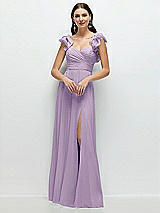 Front View Thumbnail - Pale Purple Dramatic Ruffle Edge Strap Chiffon Maxi Dress