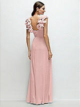 Rear View Thumbnail - Rose - PANTONE Rose Quartz Dramatic Ruffle Edge Strap Chiffon Maxi Dress