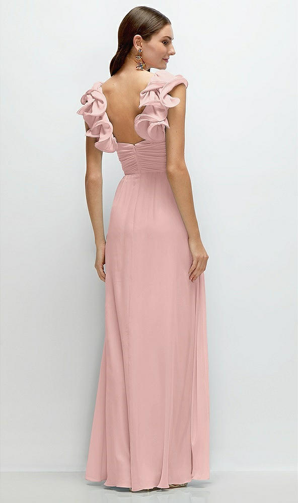 Back View - Rose - PANTONE Rose Quartz Dramatic Ruffle Edge Strap Chiffon Maxi Dress