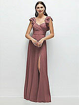 Front View Thumbnail - Rosewood Dramatic Ruffle Edge Strap Chiffon Maxi Dress