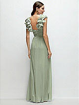 Rear View Thumbnail - Sage Dramatic Ruffle Edge Strap Chiffon Maxi Dress